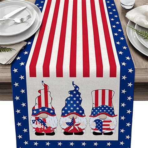 Amazon.com: OOKSEN 4th of July Table Runner, Stripe Stars Memorial Day ...