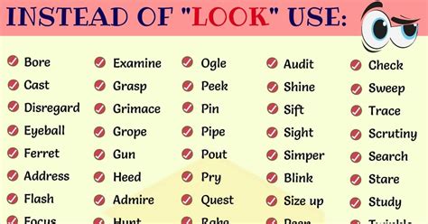LOOK Synonym: 100 Synonyms for LOOK in English - 7 E S L New Vocabulary ...