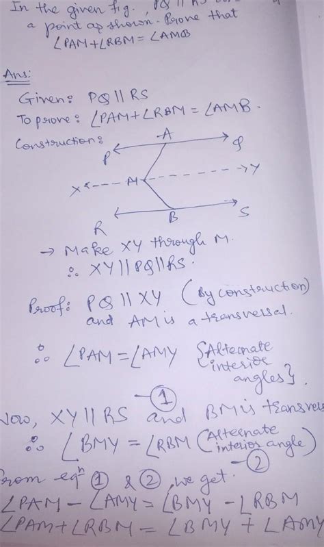 In the given figure, PQ is parallel to RS and M is a point as shown ...