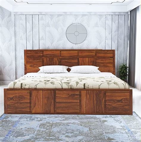 RJKART Solid Wood Scott Queen Size Bed with Box Storage for Bedroom ...