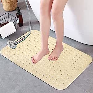 Buy HOKIPO PVC Anti-Slip Bathroom Shower Mat with Suction Cups (Beige ...