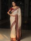 Banarasee Handwoven Semi Katan Saree Zari Buta Design With Contrast Bo
