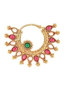 Buy SARAF RS JEWELLERY- Red Polki Studded Modern Nose Ring at Amazon.in