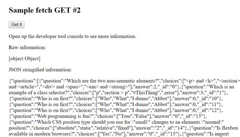 JavaScript Fetch API. JSON Console Output 的图像结果
