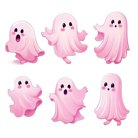 Cute Pink Halloween Ghosts Set Creepy Baby Boo Characters Magic Spirits ...
