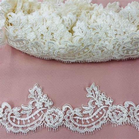1 Yard Corded Lace Trimming on Net Mesh – 3" Wide | Handmade ...