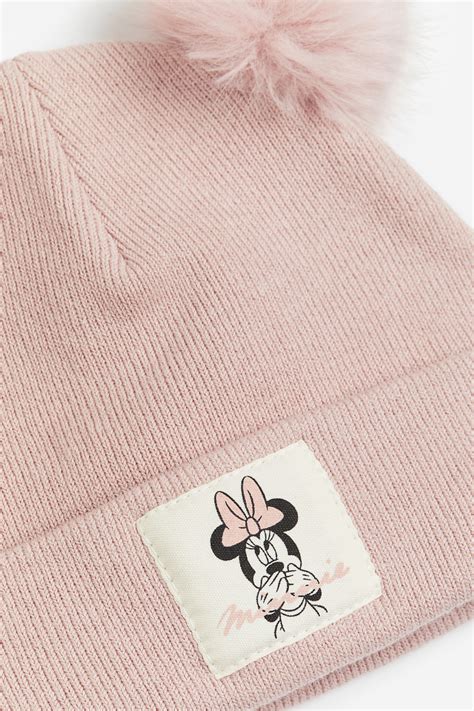 Appliquéd beanie - Dusty pink/Minnie Mouse - Kids | H&M IN
