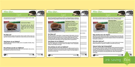 Igel Lesetexte I Arbeitsblätter I ab 2. Klasse