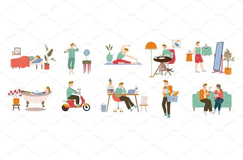 Man daily routine, life cycle | Sports & Recreation Stock Photos ~ Creative Market