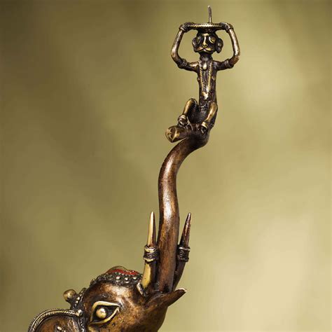 Brass Dhokra up Trunk Monkey Elephant Statue (23.5 Inch) – Vedansh Craft