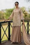 Buy Rose Gold Tissue, Jacquard Mirrors, Embroidery V-neck Kurta Gharara ...