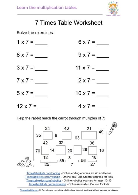 Image result for 7 Times Table Worksheet