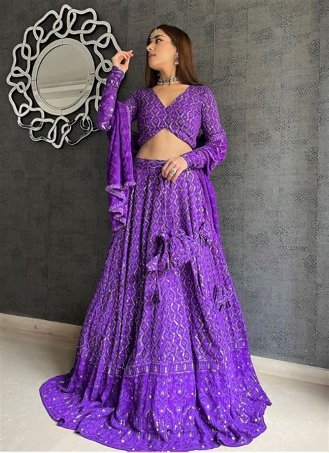 Classy Purple Sequence Embroidery Work Georgette Lehenga Choli – tapee.in