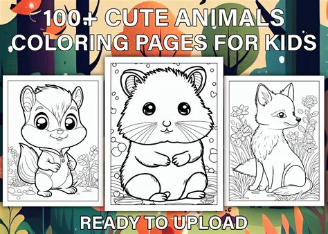 100+ Cute Animals Coloring Pages Gráfico por Creativetee · Creative Fabrica