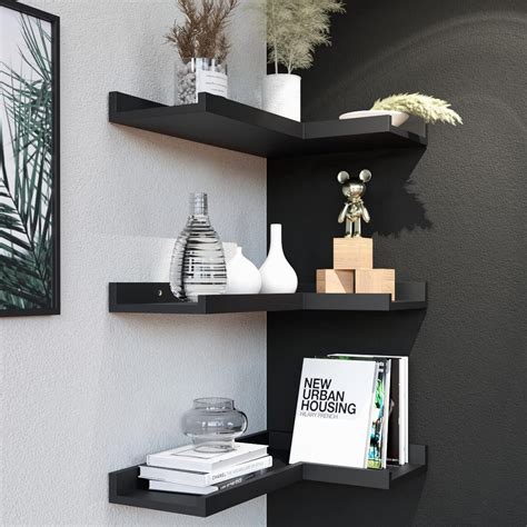 Boswillon Modern Black Corner Floating Shelves for Wall Decor India | Ubuy