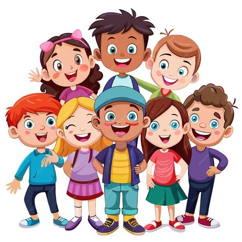 Happy diverse group of children cartoon illustration | Premium AI ...