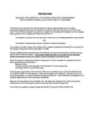 Fillable Online studentemployment uic REQUEST FOR APPROVAL OF STUDENT ...