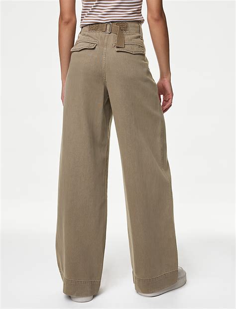 Buy Lyocell™ Blend Pleated Wide Leg Trouser at Marks & Spencer