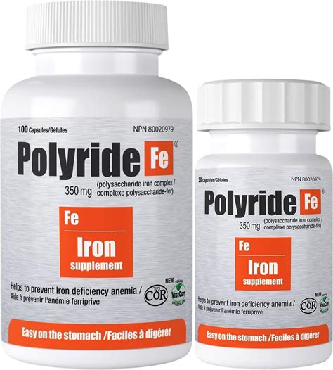 Polyride Fe Vegan Iron Supplement 100 Capsules - 350mg Polysaccharide Iron Complex (150mg ...