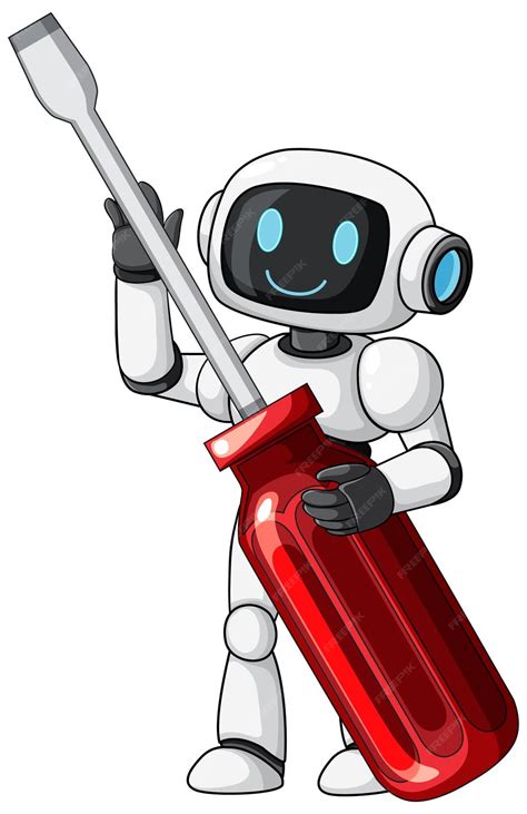 Friendly robot holding large red screwdriver illustration | Free Photo
