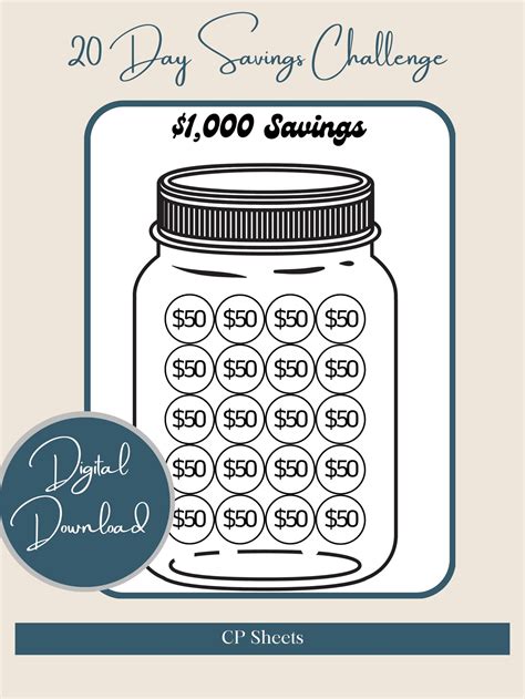 Save 1,000 in 20 Days, PDF, Instant Download, Digital Download, Letter ...