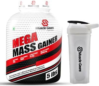 Muscle Gears Mega Mass Gainer with Typhoon Blender Shaker Sipper Bottle ...