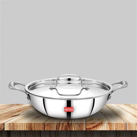 AVIAS Riara Premium Stainless Steel Tri-Ply Kadhai With Lid | Gas & In ...