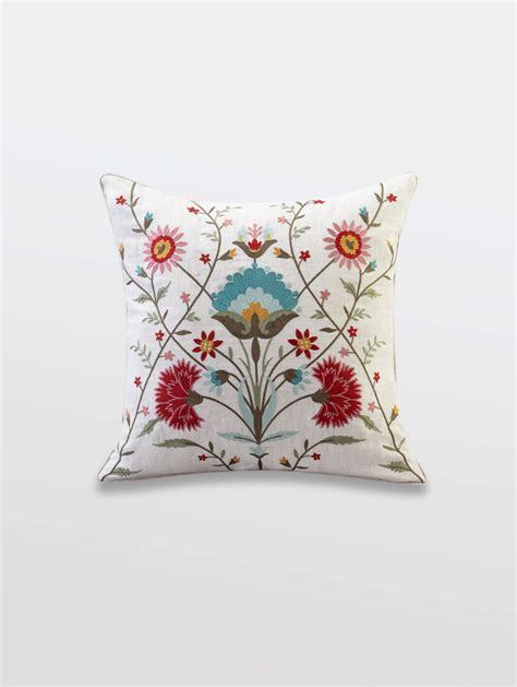 Buy Best Nazish Ivory Suzani Cushion Online | Floral Cushion for Living ...