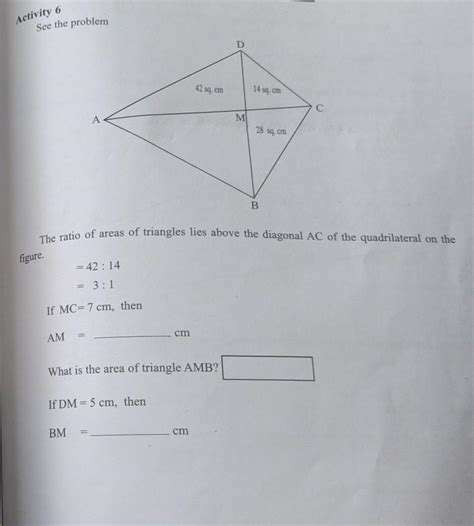See the problem42 sq. cm14 sq. cmСАM28 sq. cmB.The ratio of areas of ...