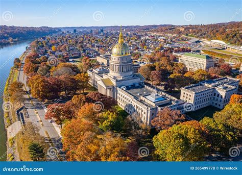 Aerial View of the West Virginia State Capitol Building and Downtown Charleston with Fall ...