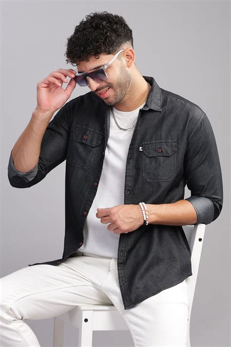 Buy Double Pocket Solid Denim Shirts For Men Online in India