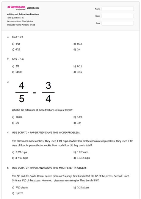 50+ Adding and Subtracting Fractions worksheets for Class 5 on ...