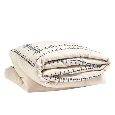 Pine Cone Hill Cross-Stitch Linen Navy Duvet Cover | Wayfair