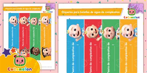 GRATIS CoComelon: Etiquetas para botellas de agua de cumpleaños