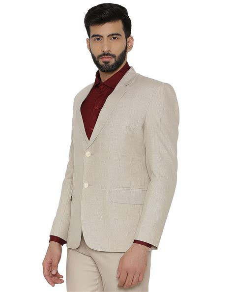 Buy Beige WINTAGE Solid Single-Breasted Blazer with Notched Lapel | AJIO