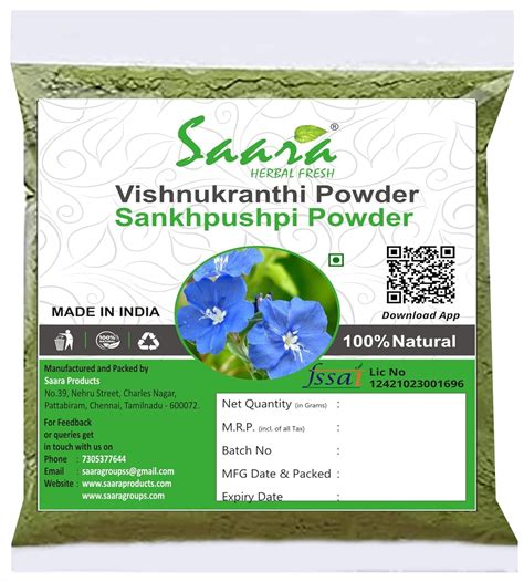 Saara HERBAL FRESH Vishnukranthi Powder, 200g, Shankhapushpi ...