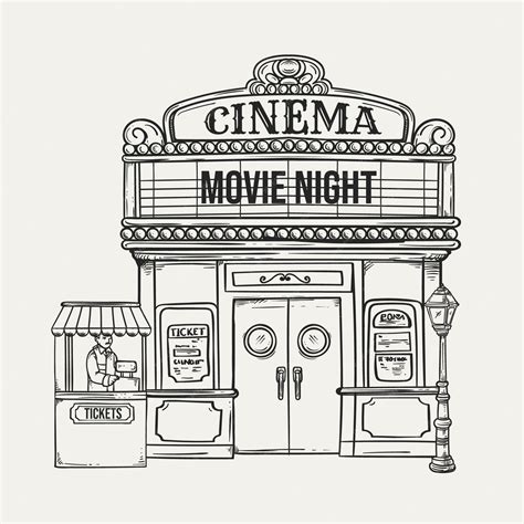 Premium Vector | Hand drawn movie theater drawing illustration