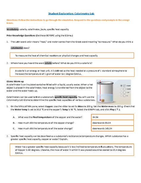 Calorimetry Simulation Lab Answers at Booker Zuniga blog