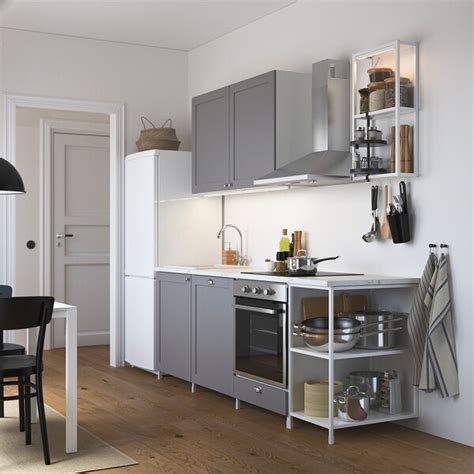 ENHET kitchen, white/grey frame, 223x63.5x216.5 cm (873/4x25x851/4") - IKEA