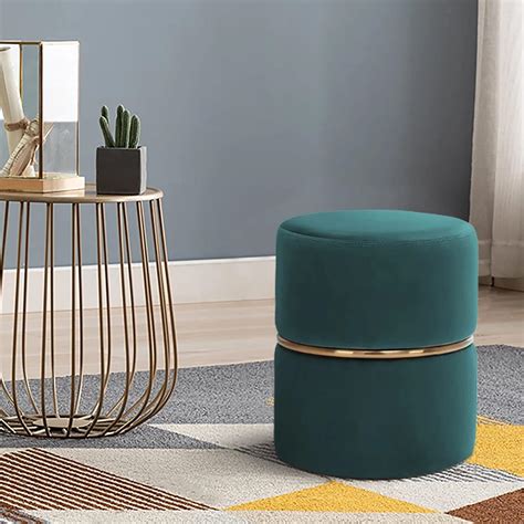 Ereteken ART Velvet Round Ottoman Foot Rest Stool Linen Fabric Padded ...