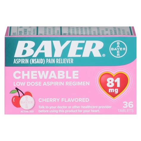 Bayer Aspirin Pain Reliever/Fever Reducer Low Dose 81 mg Chewable ...