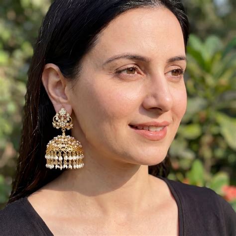 Gold Plated Pearl Jhumka | Big Jhumka Earrings on Sterling Silver ...