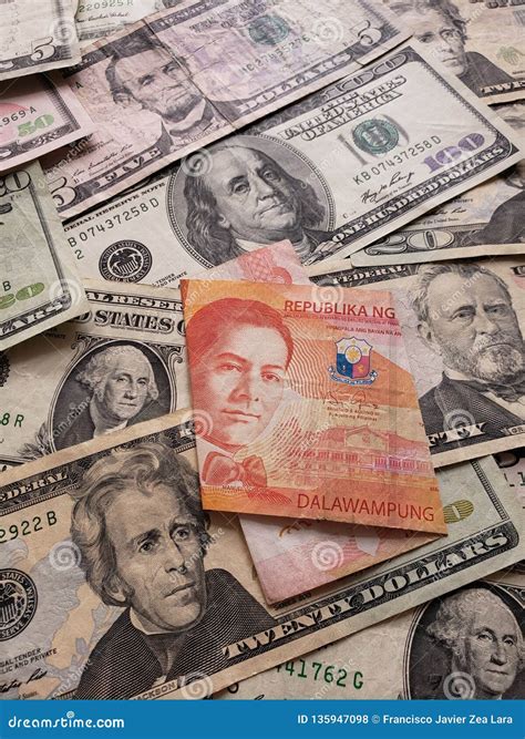 Philippine Banknote of Twenty Pesos and Background with American ...