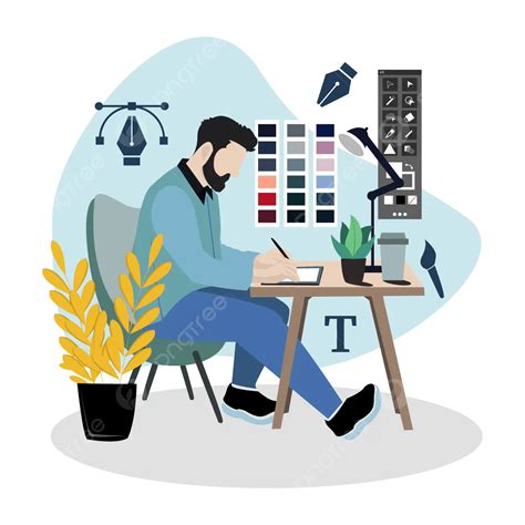 Graphic Designer Flat Character Vector Illustration, Graphic, Graphic Design, Flat Character PNG ...