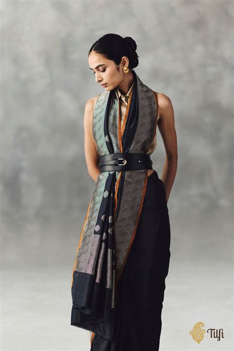 Pre-Order: Black Pure Katan Silk Banarasi Handloom Saree - Tilfi