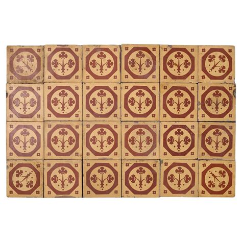 Set of 24 Antique Maw and Co Encaustic Floor Tiles For Sale at 1stDibs