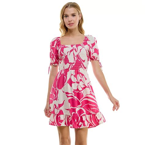 Juniors' Lily Rose Puff Sleeve Smocked Top Skater Dress