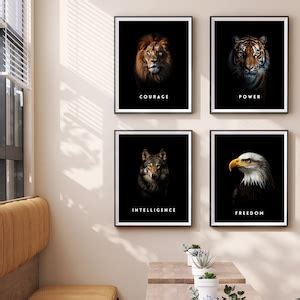 Buy Set of 4 Wild Animals Wall Art - Lion, Eagle, Tiger, Wolf - Instant ...