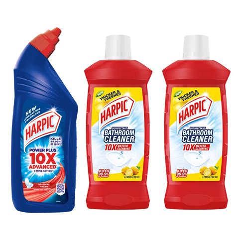 Harpic Bathroom Cleaner Lemon, 1 L (Pack of 2) and Harpic Powerplus ...