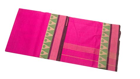 39426 Pure Cotton Saree thread temple border Pink with Green border ...